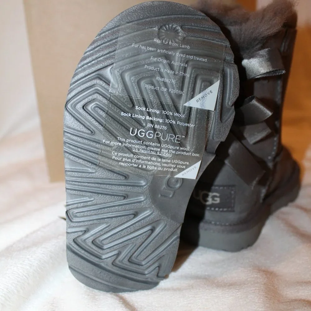 NIB UGG‎ BAILEY BOW II WATER RESISTANT SUEDE SHEARLING LINED WINTER BOOTS GRAY